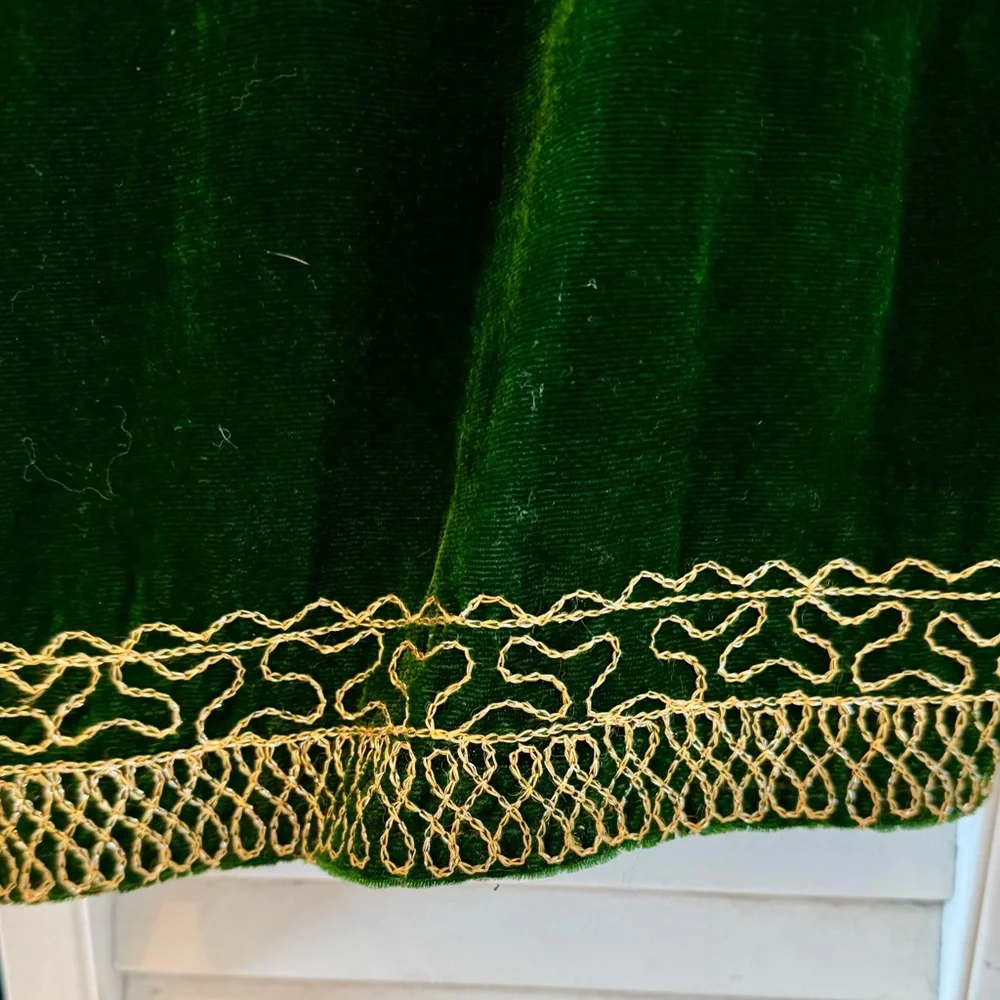Vintage Elegant Indian Green Velvet Dress with Gold Detailing - Picture 5 of 12